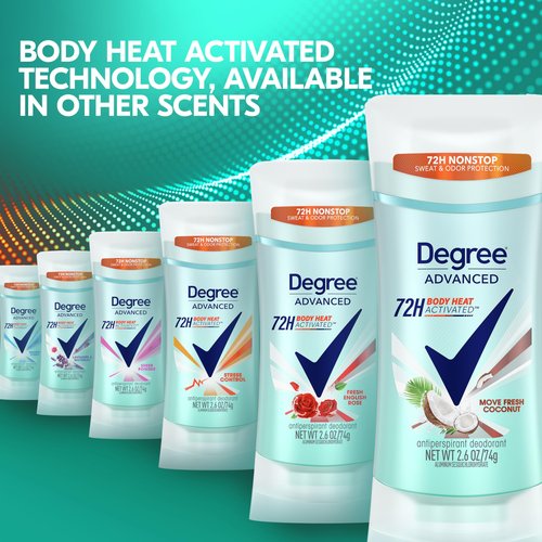Degree Advanced Antiperspirant Deodorant Move Fresh Coconut 4 Count 72-Hour Sweat & Odor Protection Antiperspirant for Women with MotionSense Technology 2.6 oz