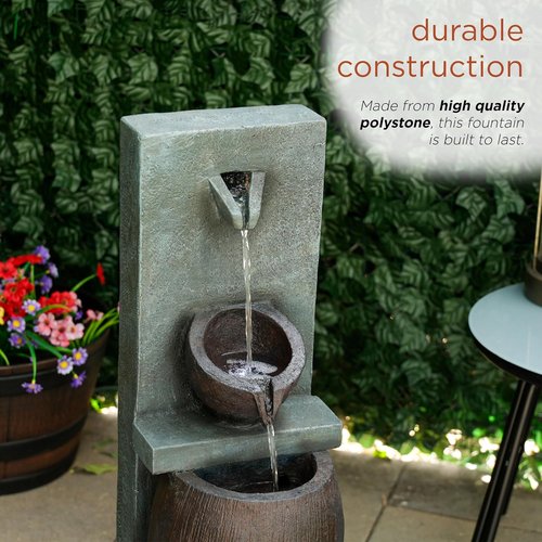 Alpine Corporation 32" 3-Tier Jar Fountain - Elegant Outdoor Water Feature with LED Lights | Gray Ceramic Garden Décor