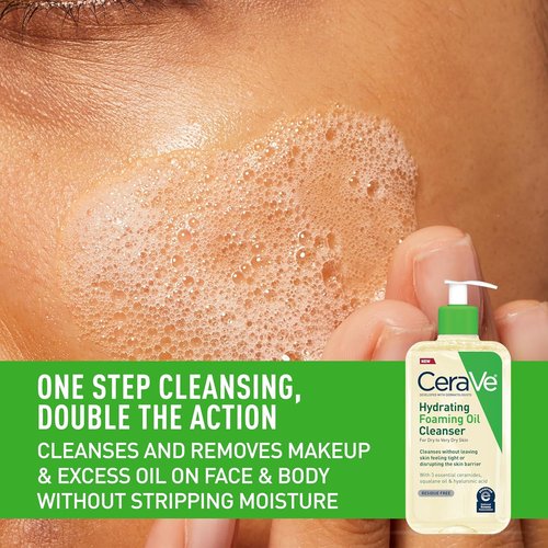 CeraVe Hydrating Foaming Oil Cleanser - Moisturizing Formula with Squalane & Hyaluronic Acid | 8 FL Oz