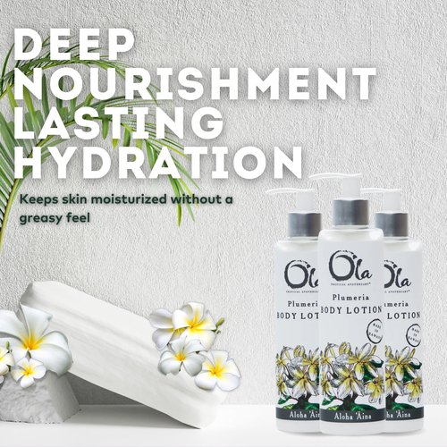 OLA TROPICAL APOTHECARY Plumeria Body Lotion – Natural Hydrating Floral Lotion with Tropical Oils & Plant Extracts – Plumeria Scented Moisturizing Body Lotion for Dry Skin – 8.45 fl oz