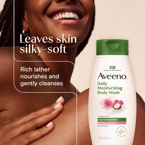Aveeno Daily Moisturizing Body Wash - Shea Butter Berry Scent | Hydrating & Soothing for Sensitive Skin, 18 fl. oz