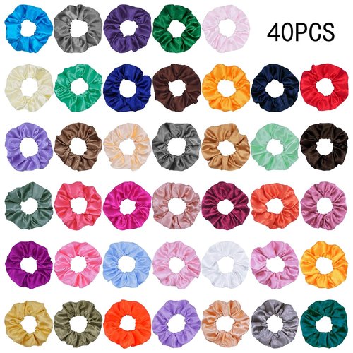Skiennix Hair Silk Scrunchies - 40 Pcs Satin Elastic Hair Ties in Assorted Colors for Women & Girls