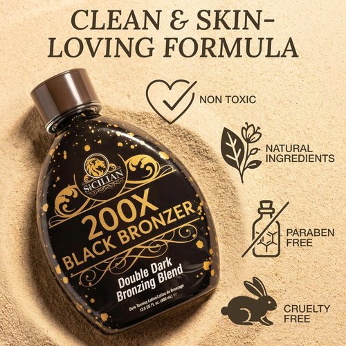 Sicilian 200X Dark Black Bronzer Tanning Lotion - Gradual Bronzing & Glowing Skin | Luxurious Sunless Tanner
