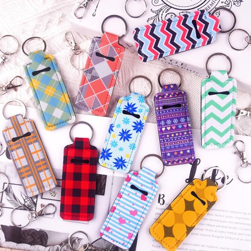 Duufin 24 Pieces Chapstick Holder Keychains Bulk Lipstick Holder Keychians Lip Balm Holder with 24 Pieces Metal Clip Cords for Purse Backpack