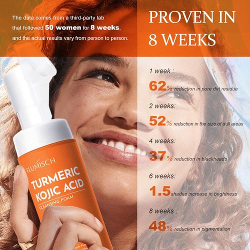 FluMisch Turmeric Kojic Acid Facial Cleanser - Brightening Foaming Wash with Massage Heads | 4.23 oz