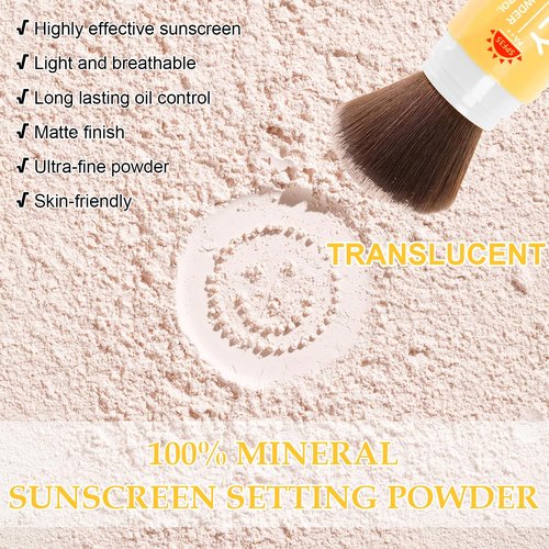 Skiennix Mineral Sunscreen Setting Powder - SPF 35 Brush Powder for Face & Scalp, Translucent Matte Finish