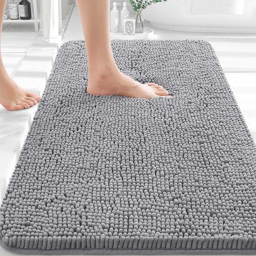 OLANLY Bathroom Rugs - Extra Soft Chenille Bath Mats | Quick Dry, Machine Washable, 30x20, Grey