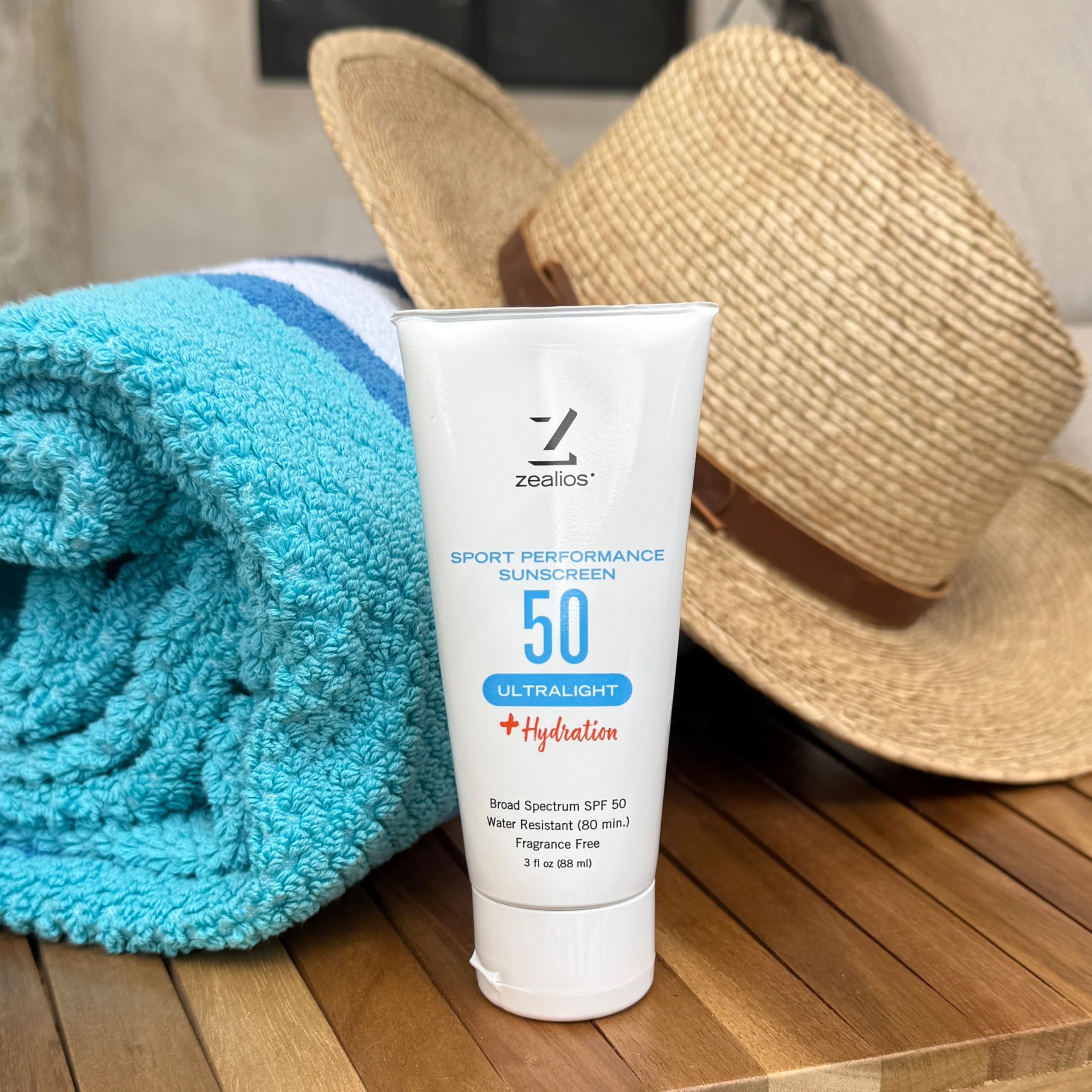 Zealios Sport Performance Ultralight SPF 50 Sunscreen +Hydration, 3 oz Tube, Broad Spectrum, Water & Sweat Resistant (80 min) Non-Greasy, Fragrance-Free Lotion for Swimming, Running & Cycling