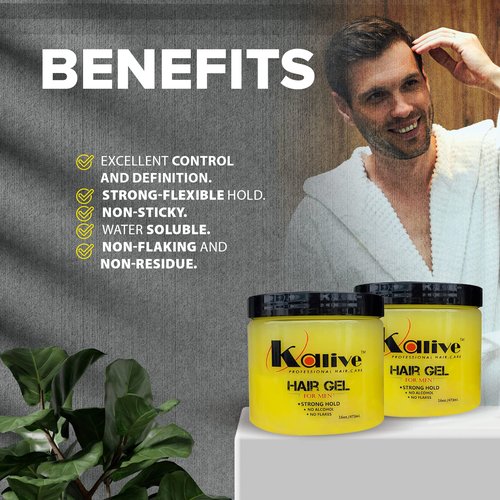 KALIVE Men's Hair Styling Gel 16 oz, (2-pack), Strong-Hold and Light Shine all day, Mens Hair Product fresh scent No Flaking or Alcohol