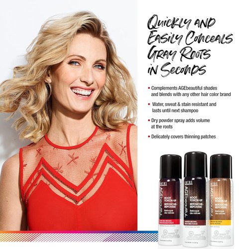 AGE Beautiful Root Touch Up Hair Color Spray - Temporary Gray Concealer | Adds Volume & Covers Thinning Patches | Water & Sweat Resistant