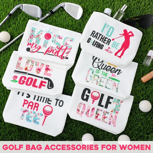 Bulyoou 12 Pcs Golf Gifts for Women Female Cosmetic Bags Golfer Makeup Bag Canvas Toiletry Pouch with Zipper Accessories for Women Ladies Golf Lover Player Fans Birthday Gifts