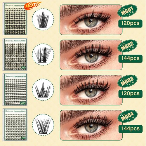 KEYYOULASH Manga Lash Clusters 8-18mm Fairy Eyelash Clusters Natural DIY Lash Extension Wispy with Soft Thin Band(MG03)