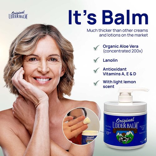 Original Udder Balm Pump Jar - Made in USA - Extra Thick Udder Cream & Hand Balm for Dry Skin, Cracked Heels, Rough Hands – Deep Moisture Heel Cream & Foot Moisturizer with Aloe Vera, 16 Fl Oz