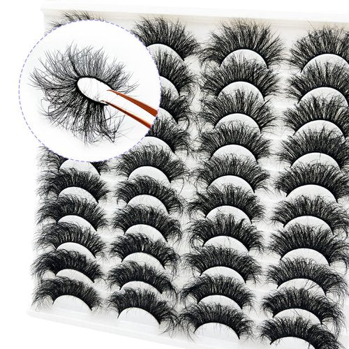 Mink Lashes 20 Pairs Dramatic Thick 5D False Eyelashes 20mm Wispy Fake Eyelashes Pack, by Kmilro (LD06)