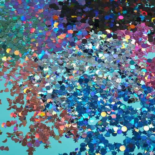 Holographic Glitter Shapes by Moon Glitter – 100% Cosmetic Glitter for Face, Body, Nails, Hair and Lips - 0.10oz - Set of 8 colours