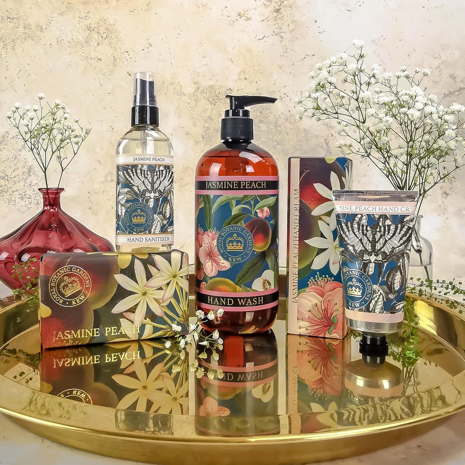 The English Soap Company | Kew Gardens Luxury Hand & Body Wash - Refreshing Vitamin E Formula with Aloe Vera, Jasmine Peach Scent, 17 fl oz
