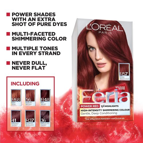 L'Oreal Paris Feria Hair Color - Multi-Faceted Shimmering Permanent Dye Kit | R48 Intense Deep Auburn, 2-Pack