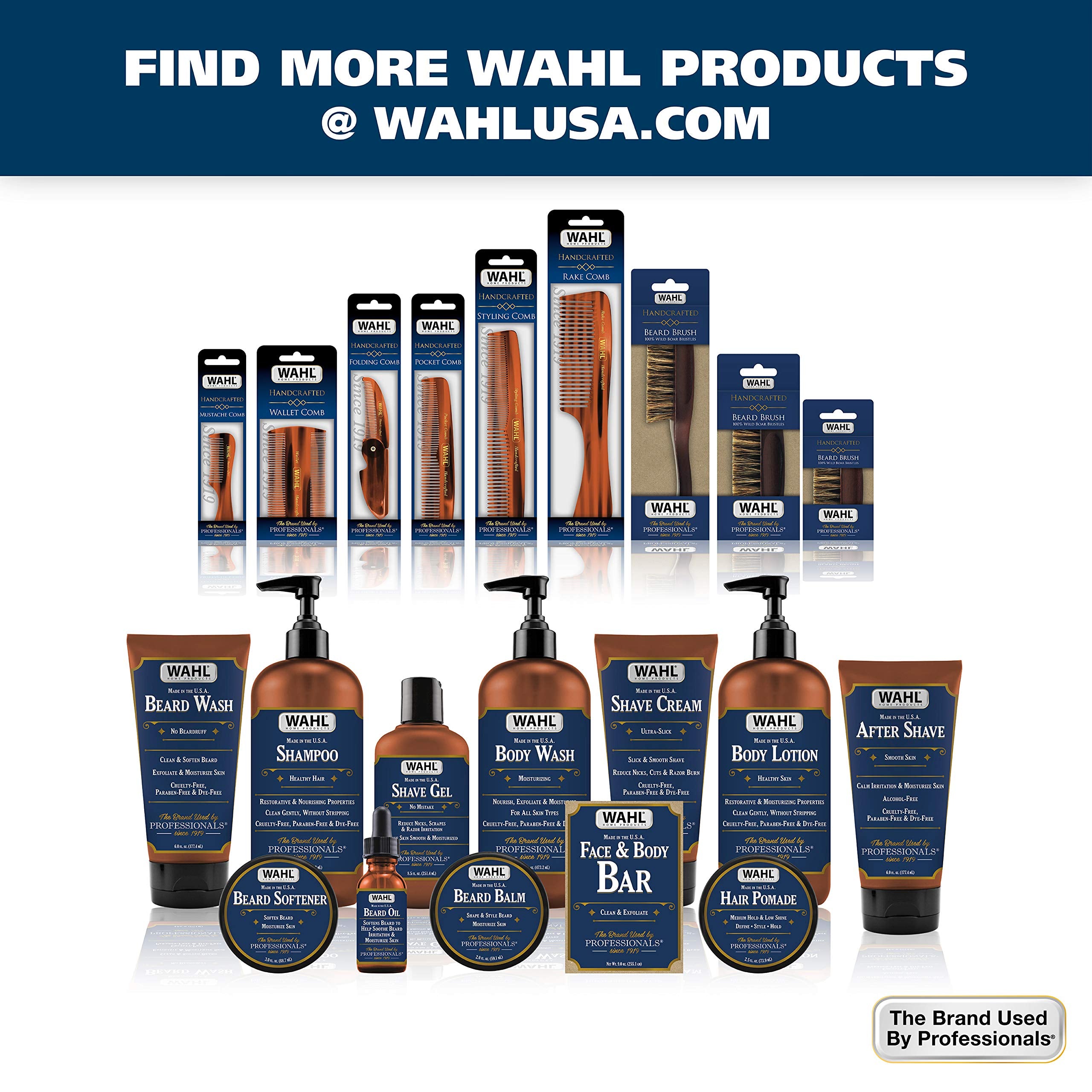 Wahl Beard & Mustache Folding Comb for Men's Grooming - Handcrafted & Hand Cut with Cellulose Acetate - Smooth, Rounded Tapered Teeth - Model 3326