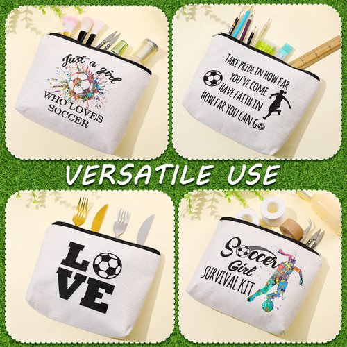 Geosar 4 Pieces Soccer Gifts Makeup Bag for Women Mom Team Inspirational Gift for Soccer Player Sports Lover Zipper Cosmetic Bags Travel Cosmetic Pouch for Birthday Graduation Christmas