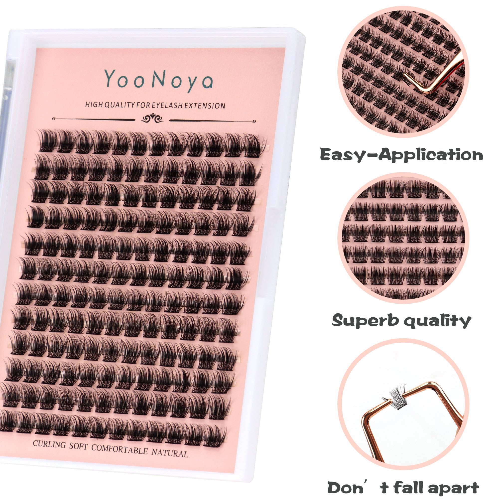 YOONOYA Lash Clusters 144 PCS 10 mm Volume Lashes Eyelash Clusters D Curl Cluster Eyelash Extensions Natural Wispy Cluster Lashes Reusable Individual Thick Lash Extension (QD-10mm)