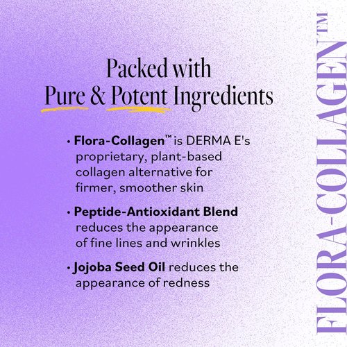 Derma E Advanced Peptides and Vegan Flora-Collagen Night Moisturizer – Hydrating Topical Facial Cream Improves Elasticity and Reduces Appearance of Lines and Wrinkles, 2 Oz