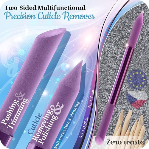 GLADZY Glass Cuticle Pusher - Professional Manicure Stick for Precision Filing & Durable Abrasive Surface