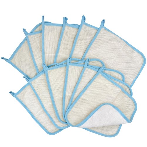 Bleu Bath (12 Pack) Dual-Sided Exfoliating Skin Towel Natural Cotton Body Cloth Scrubber Premium Sturdy Loofah Towel Soft and Buffing Wash Cloth White for Either Oil or Dry Skin