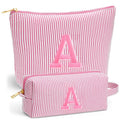 Fohufo Easter Basket Stuffers for Teens Girls - Initial Travel Makeup Bag for Girls, Teen Girl Gifts Trendy Basket Stuff, Easter Gifts for Teens Girls Women, Pink Make up Bag -Letter A