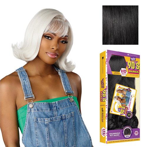 Sensationnel Butta Lace 90Sbangs Wigs - Unit 907 Glueless Wide Deep Part Synthetic Preplucked Hairline (1 JETBLACK)