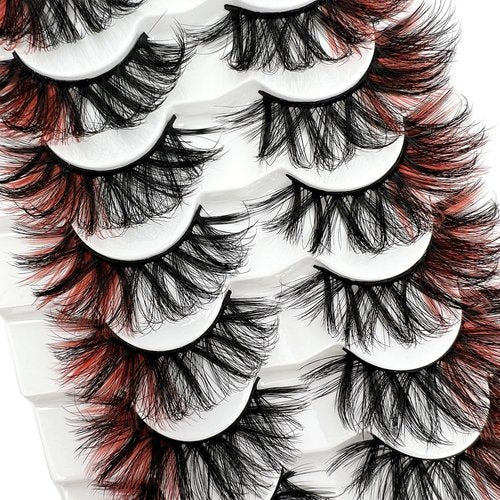 IFSOWDRA Colored Lashes Mink D Curl Red Lashes Strip 20mm 3D Faux Mink Wispy Dramatic Long Colorful False Eyelashes Pack