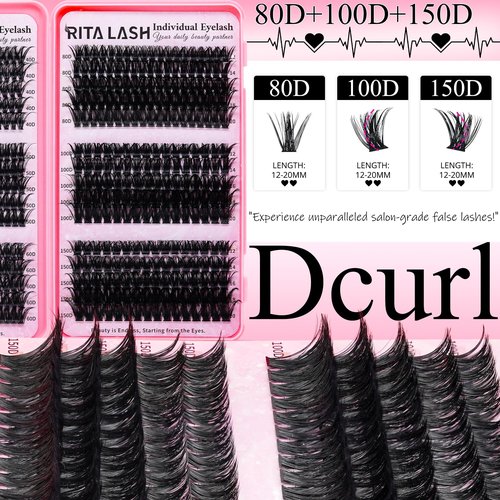 Lash Clusters Kit Bulk 3D Effect Eyelash Clusters Kit Cat Eye Lashes Cluster Eyelash Extensions Pack Colored Lashes Cluster Pestañas Postizas Naturales+Bond&Seal,Remover,Tweezers,Cleanser(Lash Kit-7)