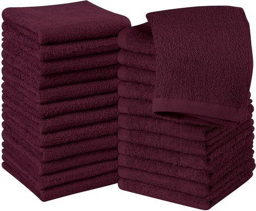 Utopia Towels 24 Pack Cotton Washcloths Set, 100% Ring Spun Cotton, Premium Quality Flannel Face Cloths, Highly Absorbent and Soft Feel Fingertip Towels, Burgundy