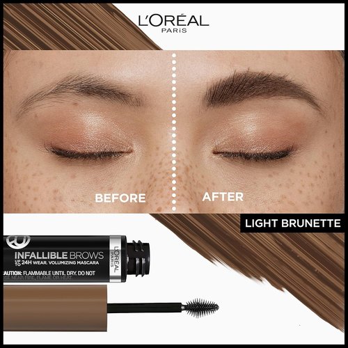 L'Oreal Paris Infallible Brow Mascara - 24H Volumizing Eyebrow Makeup for 2X Fuller Brows | Light Brunette, 0.13 Fl Oz
