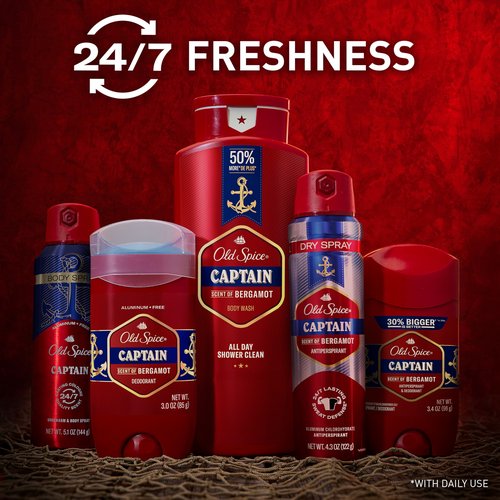 Old Spice Aluminum Free Deodorant for Men, 24/7 Odor Protection, 24/7 Freshness & Lasting Scent, Captain with Bergamot Scent, 3.0 oz (Pack of 2)