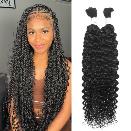 Human Braiding Hair for Boho Braids 100g 18 Inch Water Wave Bulk Human Hair for Braiding Knotless 100% Unprocessed 12A Brazilian Virgin Hair Extensions 2 Bundles/Pack Natural Color