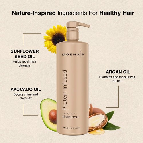 MOEHAIR Protein Infused Shampoo - Anti-Frizz & Moisturizing Formula for All Hair Types | 32 Fl Oz