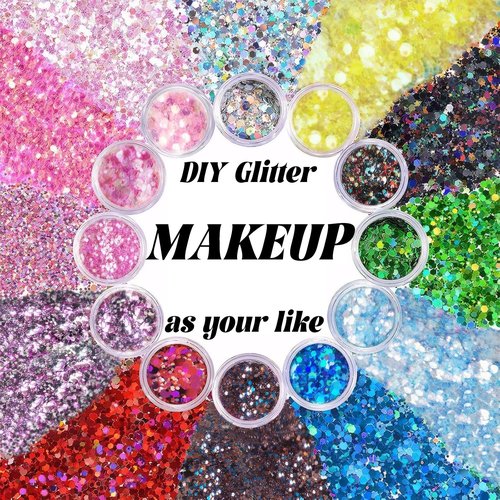 Skiennix Body Glitter - 12 Shapes Fine & Chunky Glitter Gel for Makeup & Festivals | White Scheme