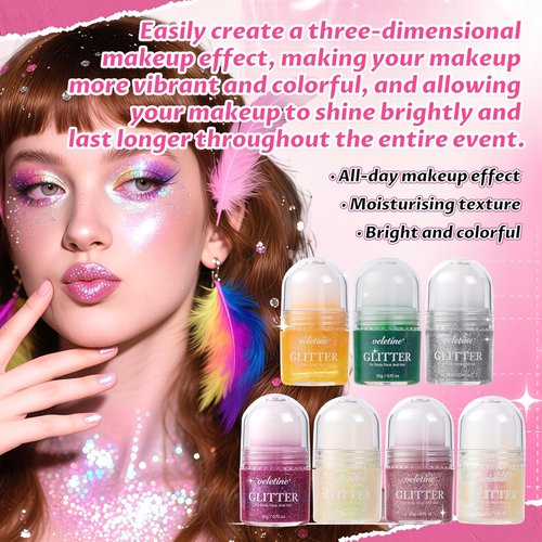 Skiennix Body Glitter - Roll-On Shimmer for Face, Hair & Lips | 20g Laser Powder for Halloween Makeup