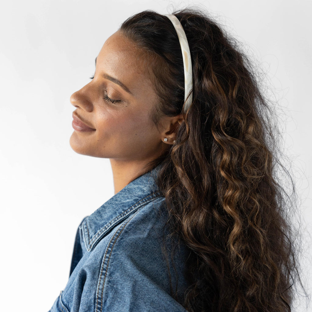 White Headband for Women, France Luxe 1/2" Ultracomfort, Flexible Fit Plastic Headband with Gentle Teeth, Comfortable, All-Day Hold, Alba Ivory
