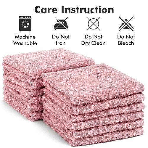 Novo Home Face Towels Pack of 12 – 100% Cotton Wash Cloths (12x12 inch) – Soft, Quick Dry & Highly Absorbent Hand Towels for Bathroom, Spa, Gym, Kitchen and for Daily Use - (Baby Pink)