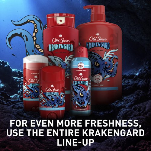 Old Spice Aluminum Free Deodorant for Men, 24/7 Odor Protection, 24/7 Freshness & Lasting Scent, Goes on Clear, Krakengard with Deep Ocean Scent, 3.0 oz (Pack of 2)
