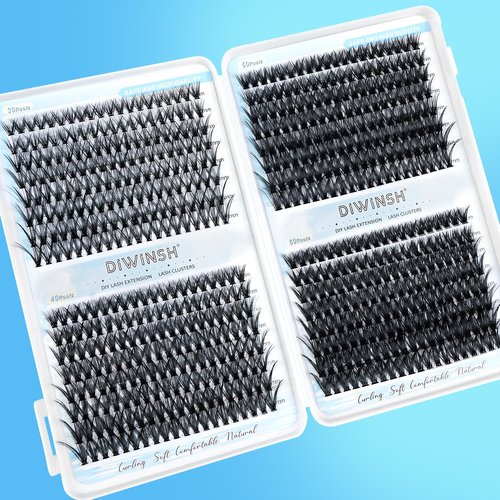 DIWINSH 640PCS Eyelash Clusters 30D+40D+50+60D Volume Lash Clusters Wispy Individual Lashes D Curl Fluffy Lash Extension 9-16mm DIY Natural Cluster Eyelash Extensions for Beginners