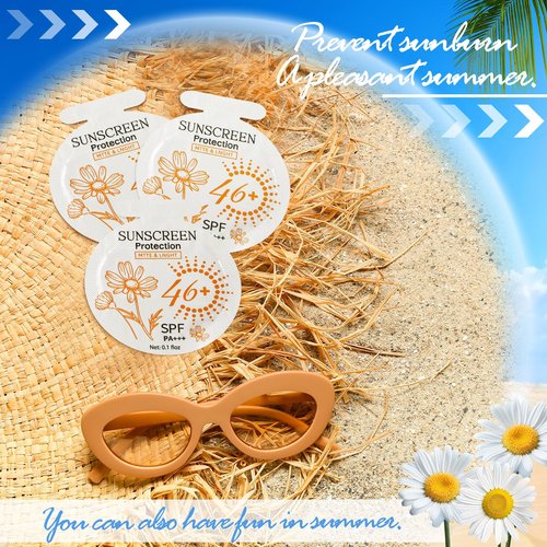 Heigble 50 Pcs Sunscreen Bulk Mini Travel Size Sunscreen Packets SPF 46+ Summer Party Gifts for Women Girl