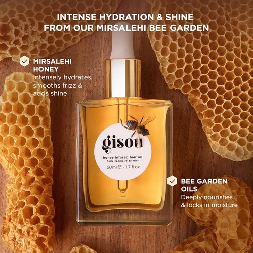 Gisou Honey Infused Hair Oil - Hydrating Frizz Control & Shine Treatment | Heat Protectant for All Hair Types, 1.7 Fl Oz