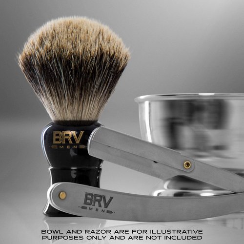 BRV MEN Pure Badger Shaving Brush LARGE (24mm knots) - Heavy Resin Handle - Use with Double-Edge Safety Razor, Straight Razor and Shaving Bowl - Black