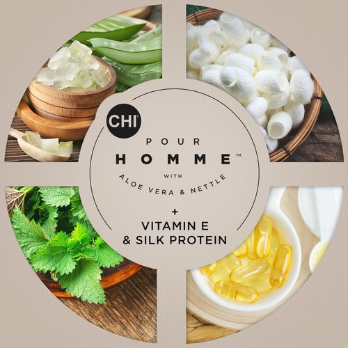 CHI Pour Homme 3-in-1 Hair, Face & Body Wash for Men, Sulfate-Free Cleansing & Moisturizing Shampoo, Fresh Woody Scent, Aloe Vera & Nettle-Infused Grooming Cleanser, 25 oz
