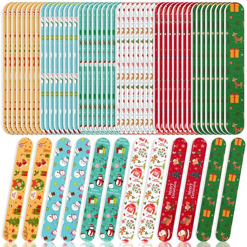 Gisafai 48 Pcs Christmas Gift Christmas Nail File Santa Emery Boards Hat Filler Manicure Tools for Stocking Stuffer Party Favor