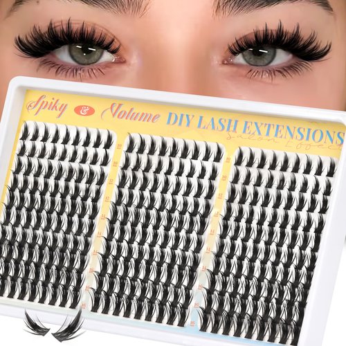 Fyonas Manga Lash Clusters Spiky Anime Cluster Eyelash Extensions 270Pcs D Curl Volume Fluffy Eyelash Clusters 10-16mm DIY Fairy Wispy Individual Lashes Natural Look (Crystal Spire)
