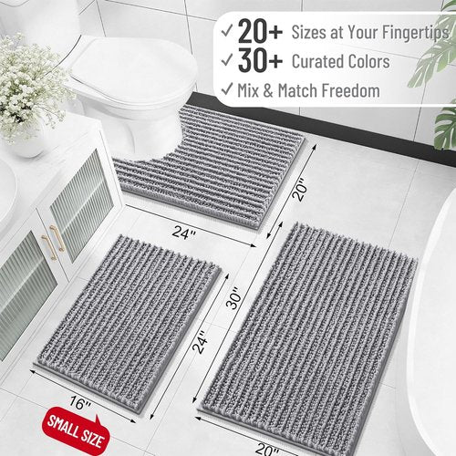 OLANLY Bathroom Rug Mat - Soft, Absorbent Chenille Bath Mat with Non-Slip Backing | 30x20 Inches, Grey