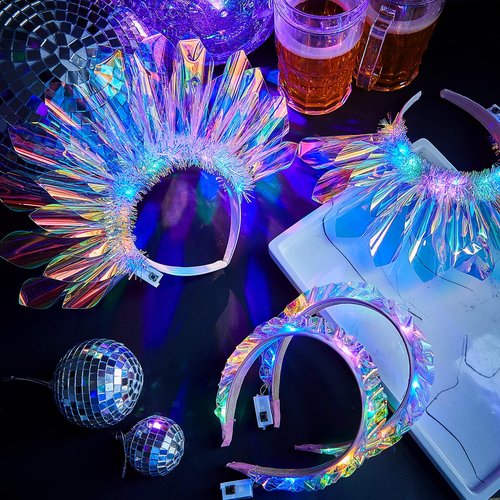 8 Pcs Light up Headbands Crown LED Easter Glitter Headband Hoop Glow Rave Costume Headpiece for Women Tiara Party Birthday